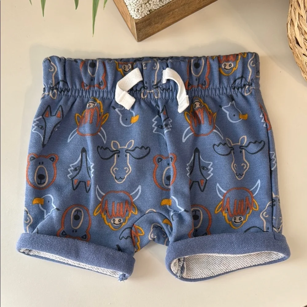 3/$15 🌸 Garanimals Baby French Terry Pull On Shorts Blue Forest Animal Print